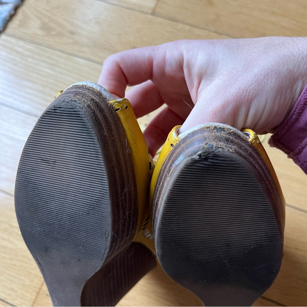 Restricted Yellow Cut-Out Wedge Sandals - Size 6 - Picture 9 of 11